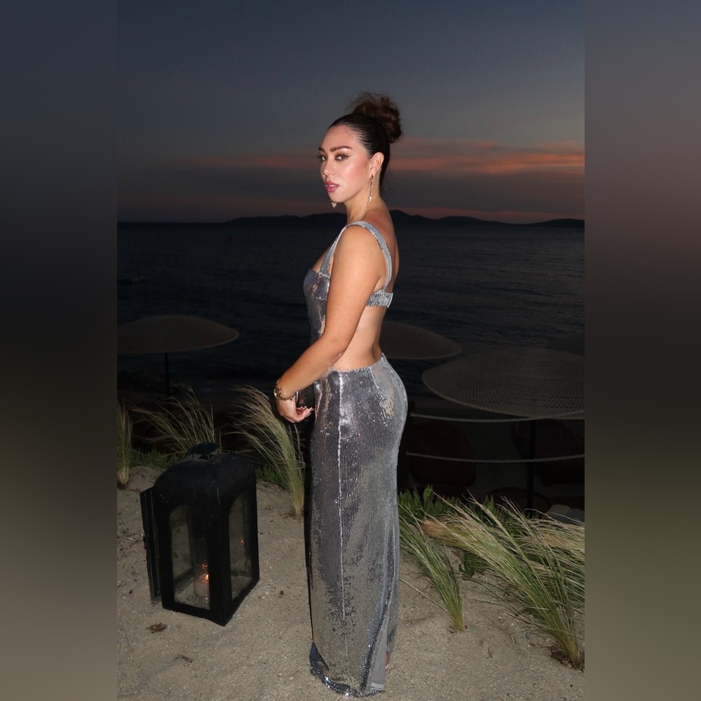 Sequin Cut Out Maxi Dress - Silver